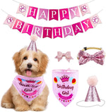 Load image into Gallery viewer, Dog Birthday Party Supplies Bandana Hat Banner Set Boy Girl Cute Bow Tie Scarf Dog Birthday Decorations (Pink,Dog Girl)