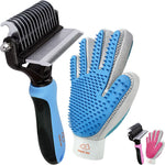 Load image into Gallery viewer, Dog Brush and Cat Brush-With Deshedding Brush, Dog Dematting Tools and 2 Side Shedding Brush Glove, Reduce Shedding up to 95%, for Short to Long Hair, Small to Medium Breeds by (Blue Small)