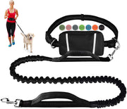 Hands Free Dog Leash, Waist Dog Running Leash for Medium to Large Dogs, Retractable Bungee Hands Free Leash for Walking Jogging Training Hiking, Adjustable Waist Belt, Dual Handle