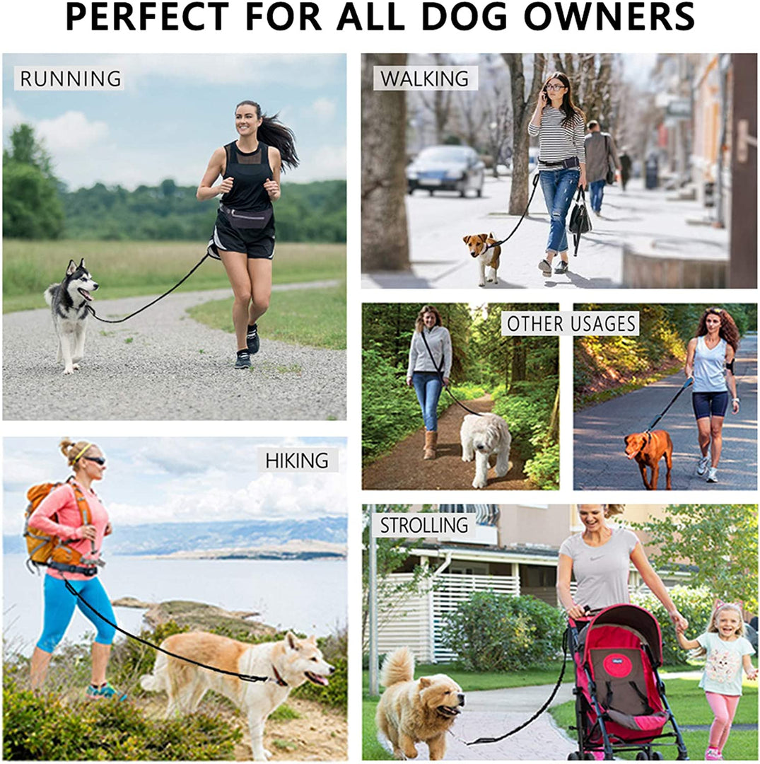 Hands Free Dog Leash, Waist Dog Running Leash for Medium to Large Dogs, Retractable Bungee Hands Free Leash for Walking Jogging Training Hiking, Adjustable Waist Belt, Dual Handle