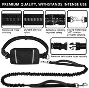 Hands Free Dog Leash, Waist Dog Running Leash for Medium to Large Dogs, Retractable Bungee Hands Free Leash for Walking Jogging Training Hiking, Adjustable Waist Belt, Dual Handle